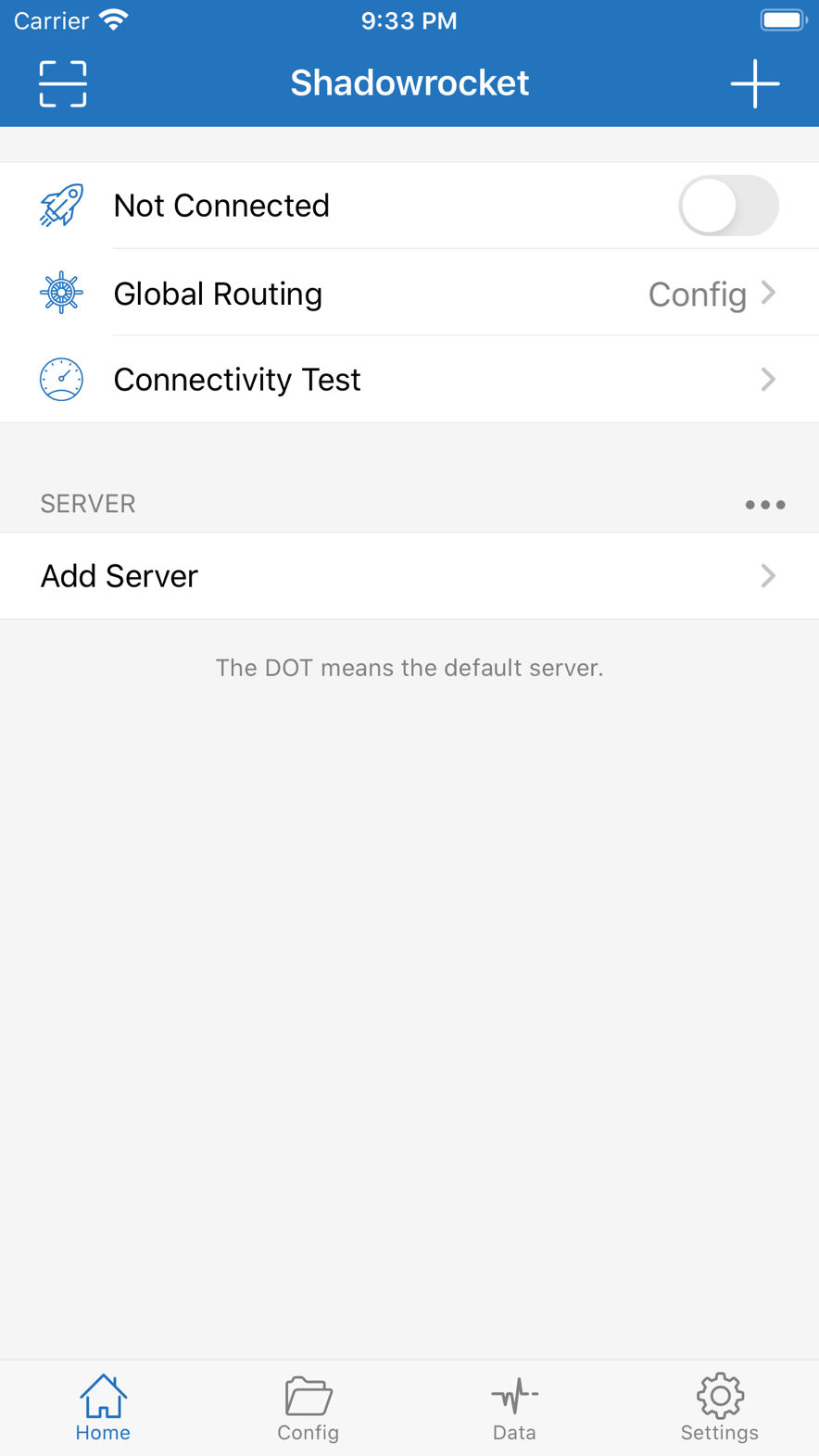 Shadowrocket ホーム：スイッチオフ、Global Routing は Config
